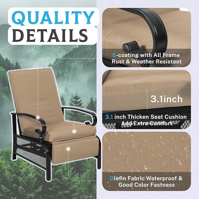 Incbruce 2 Pieces Outdoor Lounge Recliner Set, Adjustable Metal Recliner Sofa - Image 5