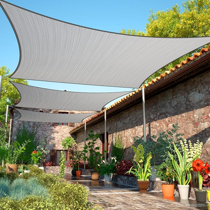 10' x 20' Grey Sun Shade Sail UPF50 Rectangle smTAPR0816 Canopy Fabric Cloth by ShadeMart