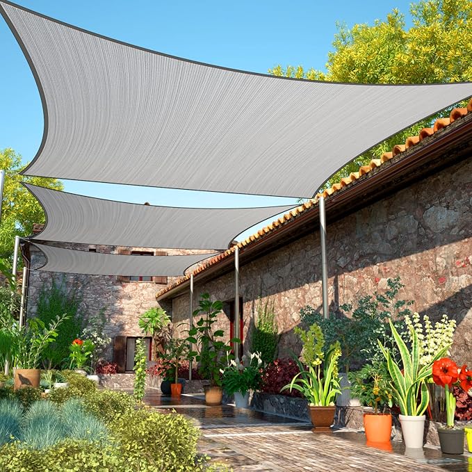 7' x 12' Grey Sun Shade Sail UPF50 Rectangle smTAPR0816 Canopy Fabric Cloth by ShadeMart