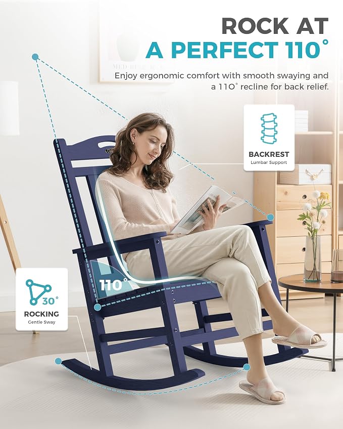 Oversized Outdoor Rocking Chairs, HDPE Patio Rockers, Deep Navy Blue | High - Image 5