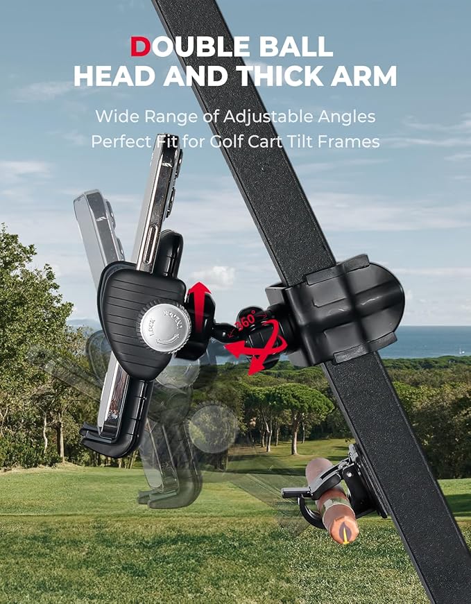 KEMIMOTO Golf Cart Phone Mount Versatile and Sturdy, Fits Square & Round Tubes 0.25-1.25inch 360 Degrees Adjustable Anti Vibration Universal Phone Holder Suitable for iPhone, Galaxy, Pixel