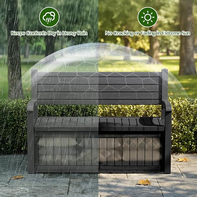 120 Gallon Outdoor Storage Bench, Lockable Patio Storage Bench, - Image 4