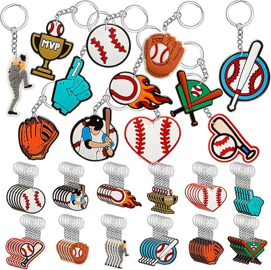 Batiyeer 72 Pack Baseball Keychains Bulk Party Favors Sports Ball Key Chains Funny Keyring Gifts for Women Men Birthday Supplies