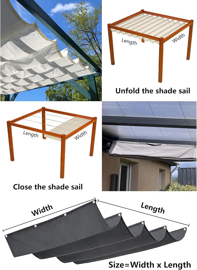 Retractable Wave Shade Cloth Waterproof 10' x 24' Sun Shade Sail Waterproof - Image 5