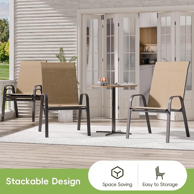 Patio Chairs Set of 2, Outdoor Dining Chairs Stackable - Image 5