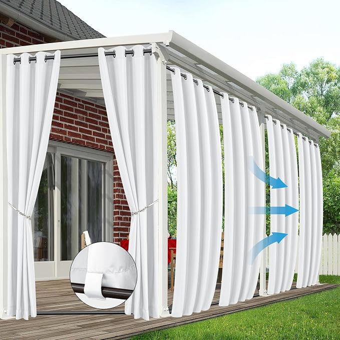 Windproof Outdoor Curtains for Patio Waterproof 6 Pcs 54x84 In White | Grommet by HolidayIdeas