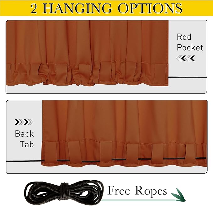 NICETOWN Outdoor Curtains Waterproof Fixed Bottom W52xL95 Burnt Orange | - Image 2