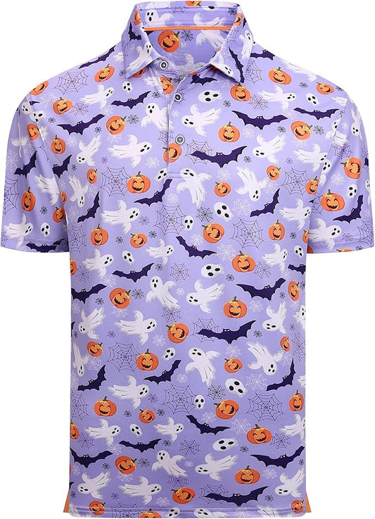 Esabel.C Golf Shirts for Men Dry Fit Performance Short Sleeve Print Moisture Wicking Collared Shirt
