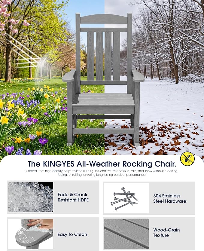 Oversized Outdoor Rocking Chair Set of 6, Porch Rockers, Light Gray | - Image 4