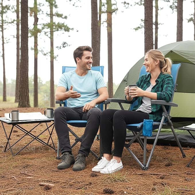 SUNNYFEEL 3-Position Recliner High-Back Camping Chair, Heavy Duty 500lbs Folding Chair with Hard Armrests & Cup Holder, Blue Ergonomic Chairs TPEE Breathable Mesh for Outdoor, Camp, Beach, Travel