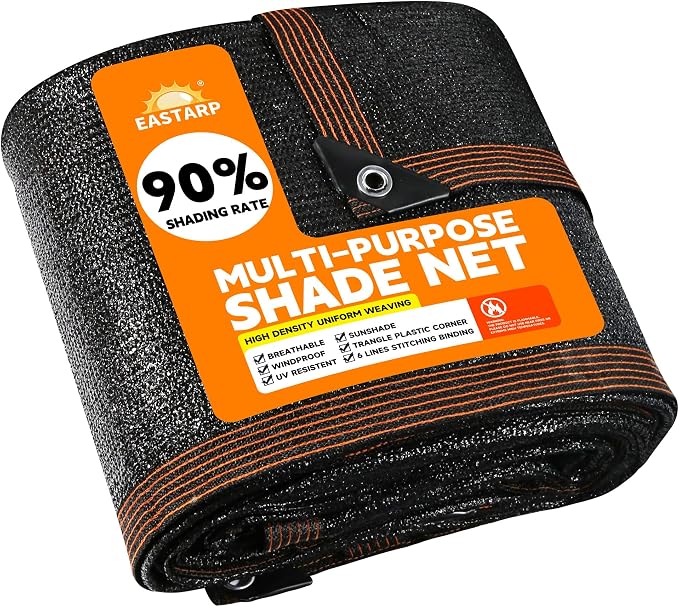 90% Shading Rate 10'x20' Black Shade Cloth, UV Resistant Durable Mesh Tarp by EASTARP