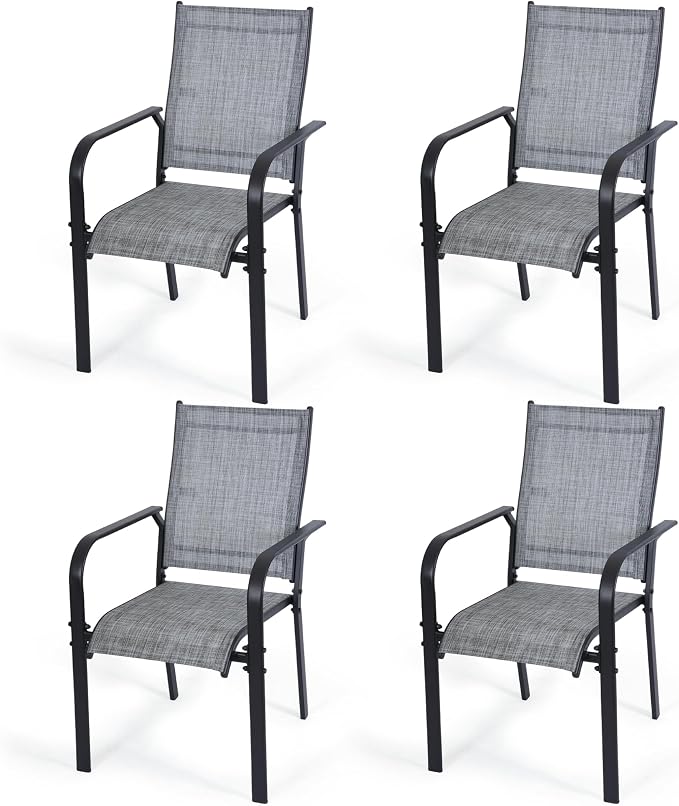 Patio Dining Chairs Set of 4, All-Weather High Back Textilene Stackable Chairs by DELMANGO