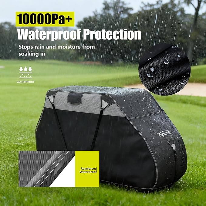 YSPACE Heavy Duty 600D Golf Cart Cover for 2+2 Passengers, Fits EZGO, Club Car, Yamaha, Waterproof, Reflective Strips, Triple Windproof Buckles