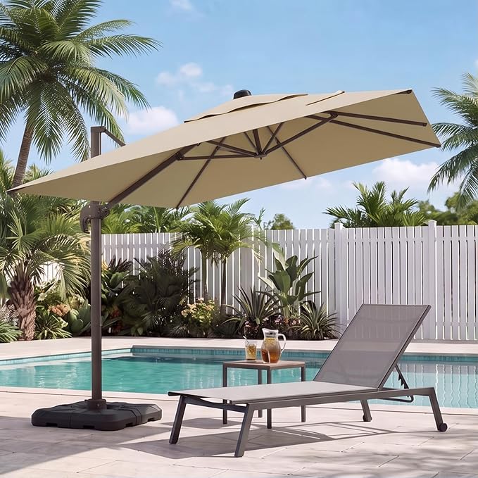 10x10 FT Patio Cantilever Umbrella, Rectangular Heavy Duty Offset Umbrella by VEGOND