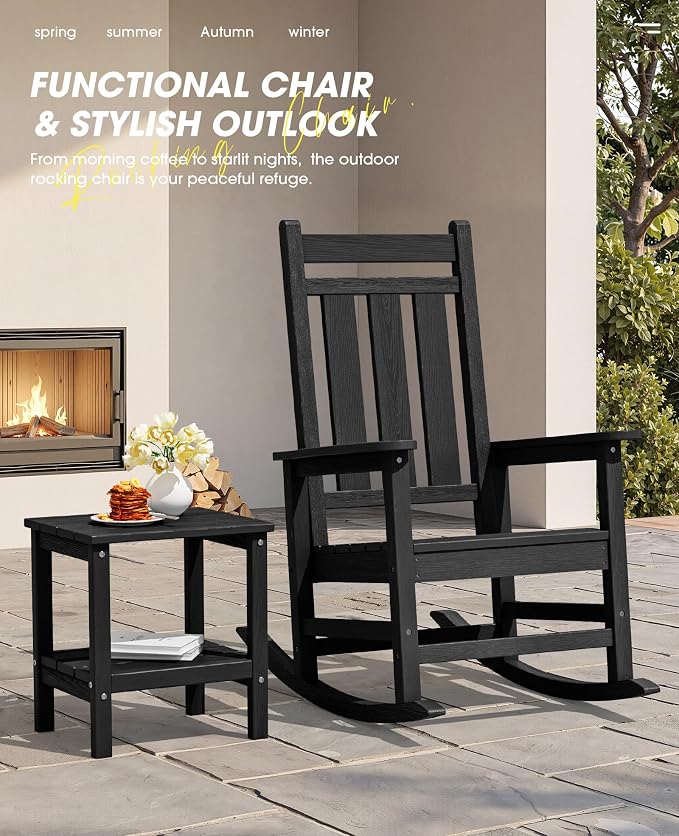 Oversized Outdoor Rocking Chair Set of 4, HDPE Patio Rockers - Image 4