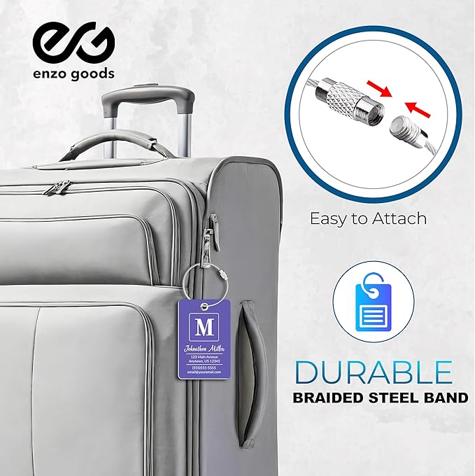 Personalized Luggage Tag | 2 Pack | Custom Luggage Tags for Suitcases | Kids Backpack Tag | 10 Color Options & Choose Font, Font Color