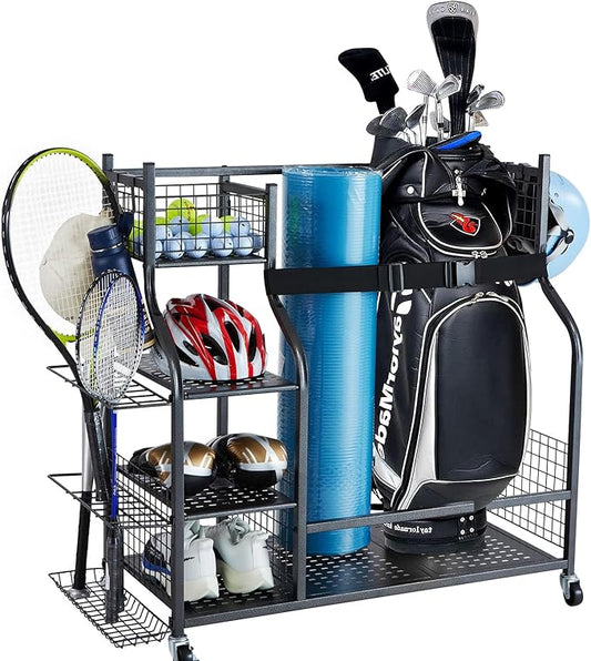 VEVOR Golf Bag Organizer, Golf Bag Storage Rack Stand Holder, Sports Equipment Storage Rack, Golf Storage Organizer for Garage, Sports Gear, Toys Storage Rack Hooks