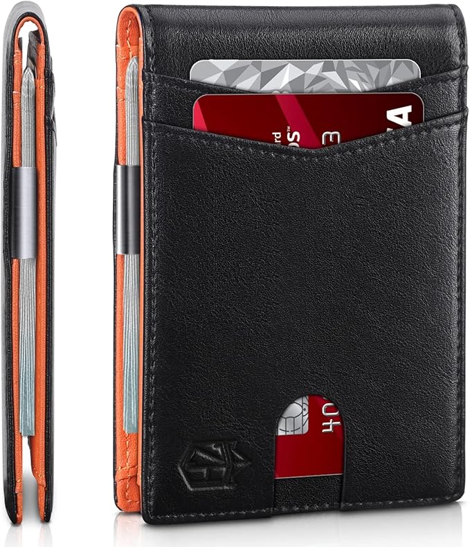 Zitahli Money Clip Wallets for Men,Slim Bifold Wallet 10-12 Cards, Mens Leather Wallet with ID Window,RFID Blocking Thin Minimalist Credit Card Holder,Gifts for Him