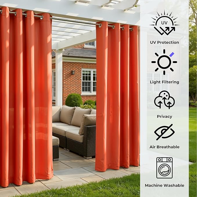 Set of 4 Outdoor Curtains for Patio Waterproof, Breathable Grommet Panels for - Image 4