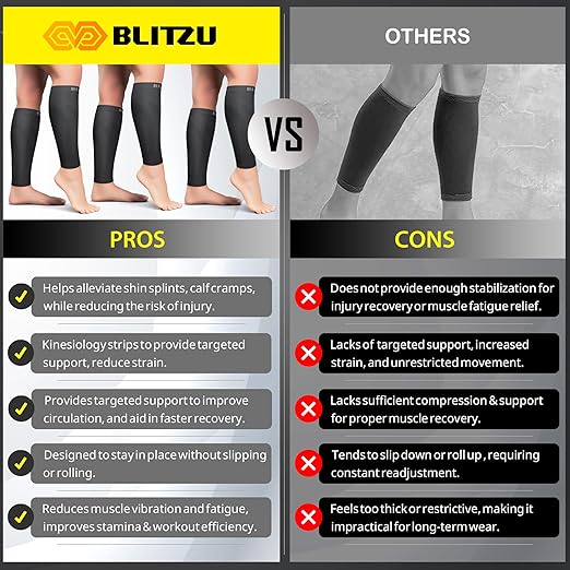 BLITZU 3 Pairs Calf Compression Sleeves for Men and Women. Footless Compression Socks & Leg Support for Running, Travel, Nursing, Fitness. Shin Splints Pain Relief & Reduce Swelling Black L-XL