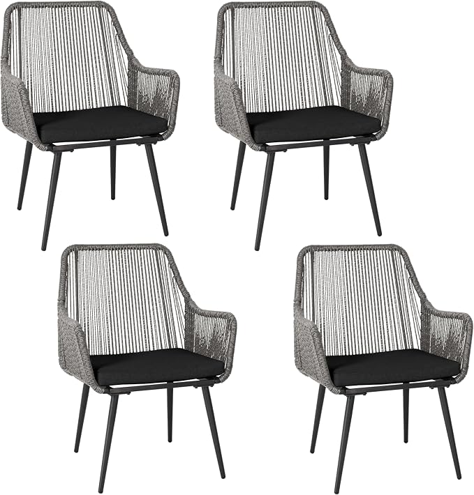 Patio Dining Chairs Outdoor Dining Chairs Set of 4, Woven Twisted Wicker Rattan by Olaterior