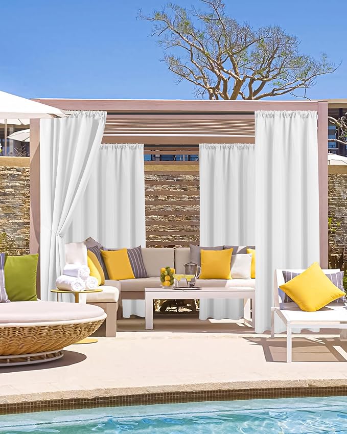 Outdoor Curtains for Patio Waterproof Rod Pocket 8 Pcs 54x84 Inch White | - Image 2