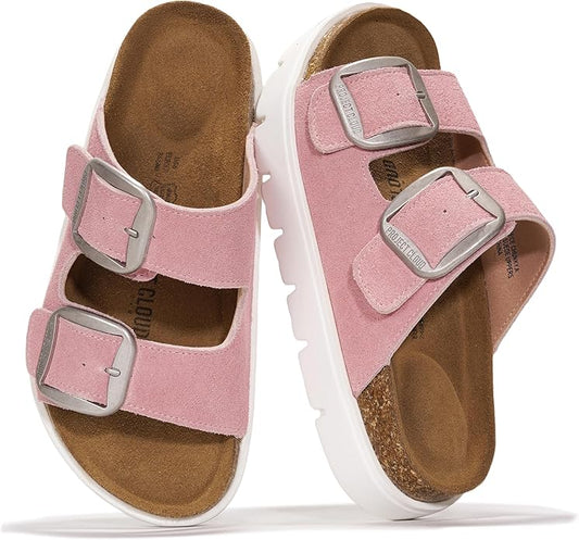 Project Cloud Genuine Leather Platform Sandals Women Footwear - Wedge Chunky Sandals Womens sandals with Memory Foam Insole and Cork Footbed (GREECECHUNKY)
