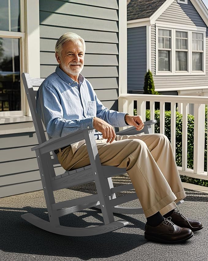 SERWALL Outdoor Rocking Chair for Adults, Sliver Gray | 21.1" Widened Seat adds by SERWALL