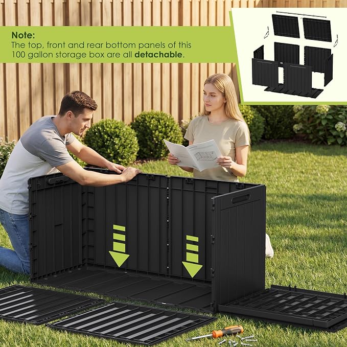 Devoko 100 Gallon Outdoor Storage Box, Waterproof Deck Box Lockable | Weather - Image 4