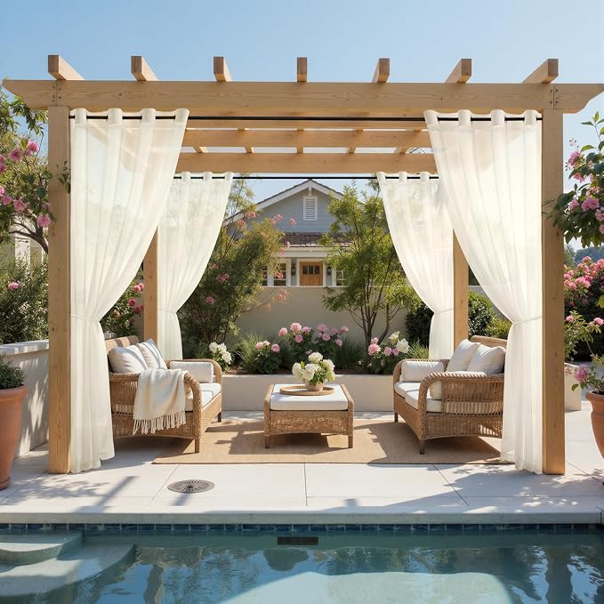 MIULEE Ivory Outdoor Curtain for Patio Waterproof 4 Panels 54 x 90 Inch | - Image 2