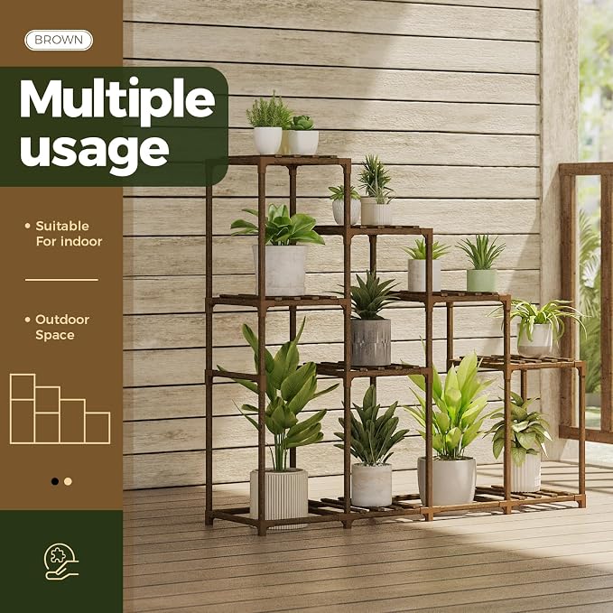 Bamworld Tall Plant Stand Indoor Wood Plant Shelf Outdoor Tiered Plant Rack | - Image 4