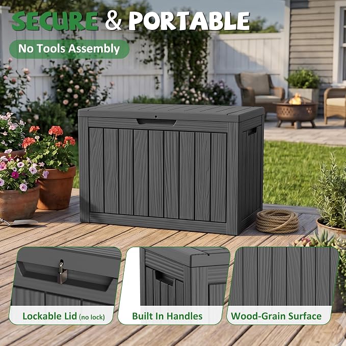 DRATO 55 Gallon Outdoor Storage Box Waterproof, Lockable Resin Deck Boxes | - Image 4