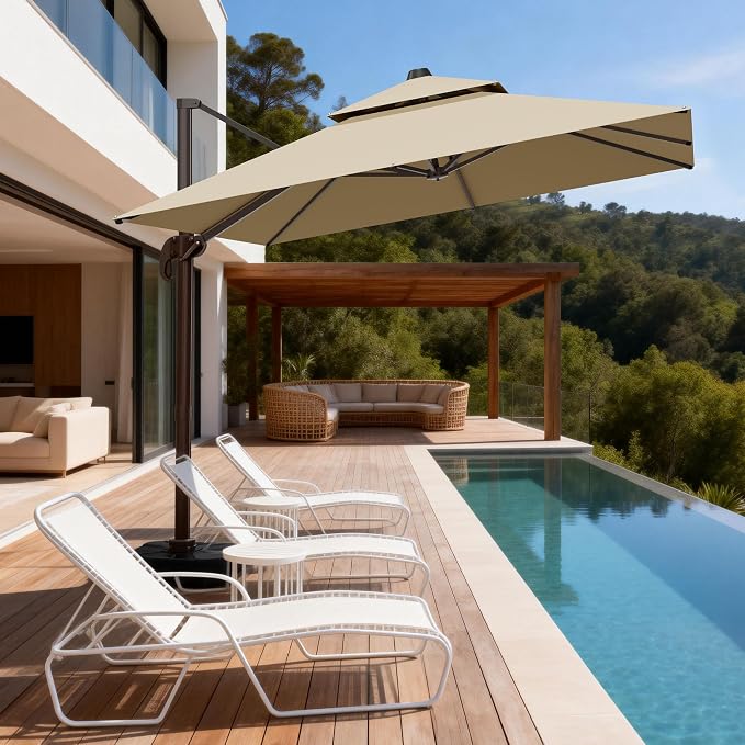 10x10Ft Patio Umbrella Outdoor Cantilever Rectangle Umbrella - Image 9