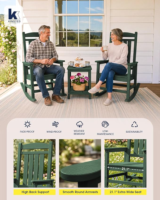 Oversized Outdoor Rocking Chairs Set of 4, HDPE Porch Rocker - Image 5