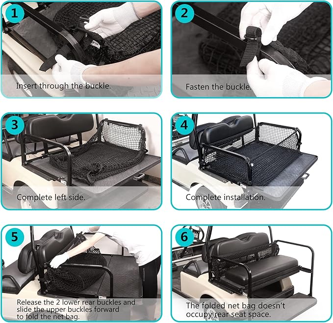 10L0L 4 Passenger Golf Cart Cargo Net for Yamaha,Club Car,EZGO, Adjustable Elastic Storage Net, Simple Golf Cart Cargo Mesh Organizer Nets with Strong Buckle
