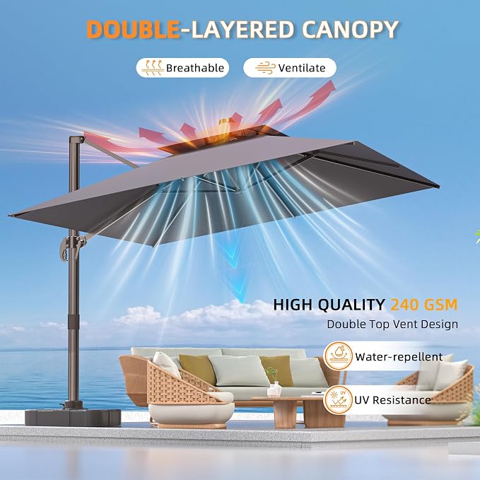 10' X 13' Outdoor Patio Umbrella Large Rectangle Cantilever Umbrella Heavy Duty - Image 4