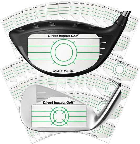 Ultra-Thin Golf Impact Tape by Direct Impact Golf: Combo Pack (100 Driver+100 Iron) Ultra-Thin Golf Impact Tape Labels for Accurate Swing Analysis and Shot Feedback