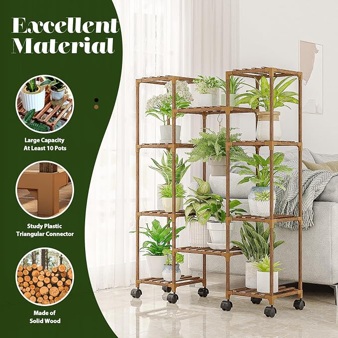 GENTINGBRO Plant Stand with Wheels Outdoor Indoor Hanging Plant Shelf - Image 3