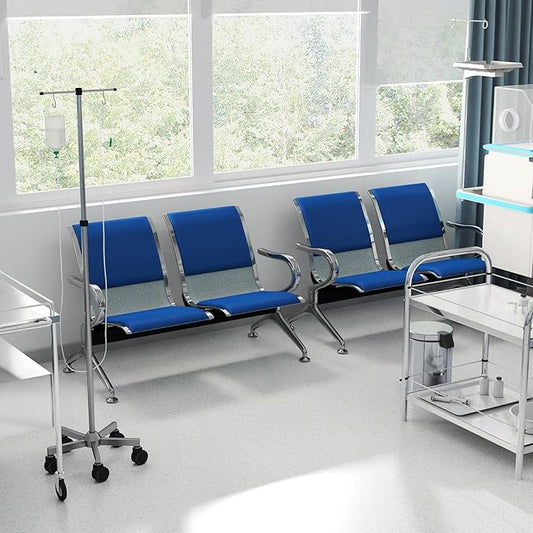 Kinfant 4-Seat Waiting Room Chairs with Arms – Heavy-Duty Steel Frame PU Leather Back & Cushioned Seat, Ergonomic Office Reception Guest Chair for Lobby, Clinic, Airport, Blue