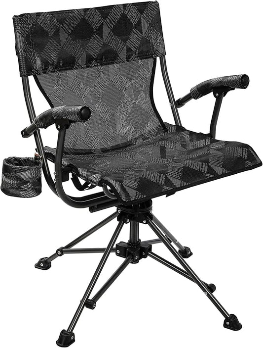REDCAMP 360° Swivel Hunting Chairs for Ground Blinds, Portable Folding Camping Chairs for Adults Hunting Seats with Hard Arms for Fishing Camping, Black
