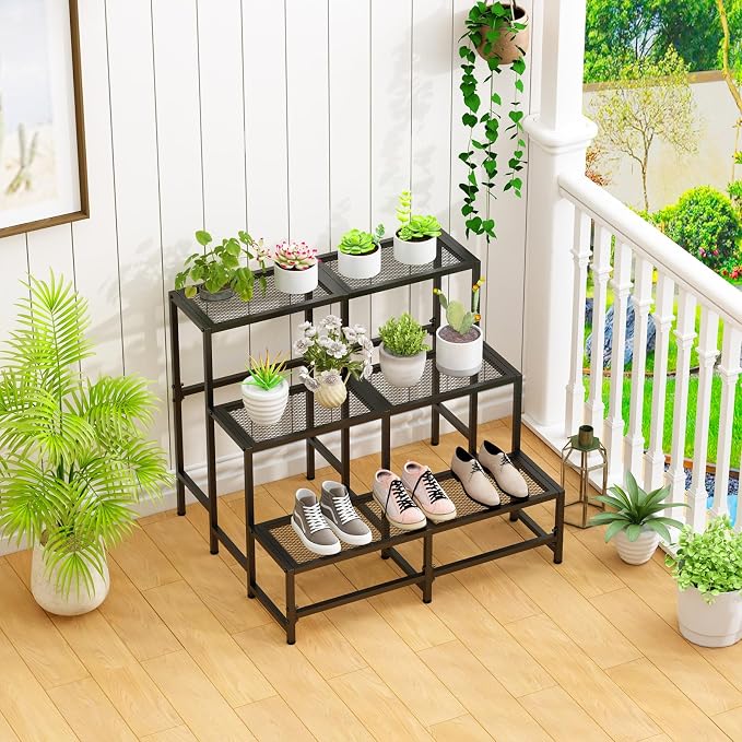 3-Tier Large Metal Plant Stand, Indoor/Outdoor Display Rack | 3-tier stair - Image 6
