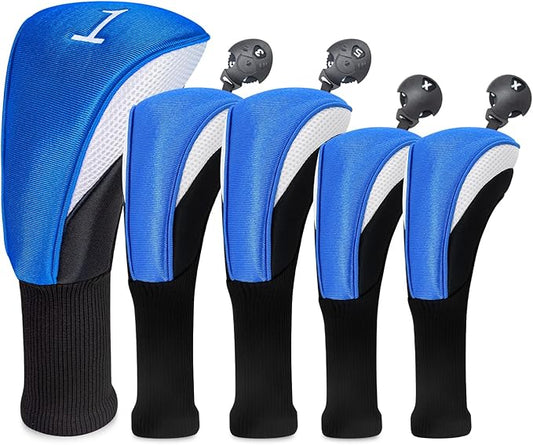 Golf Head Covers for Fairway Woods Driver Hybrids 5 Pieces Nylon Mesh Sports Fan Golf Club Headcovers-Golf Accessories for Men Women.