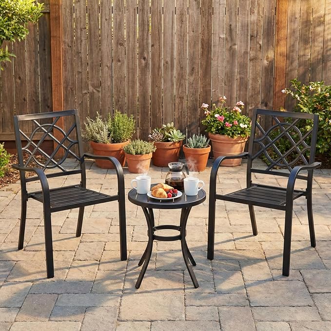 Patio Dining Chairs Set of 2, Stackable Metal High Back Chairs Set - Image 2