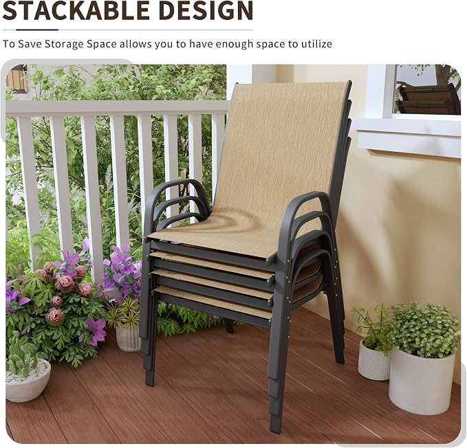 Patio Chairs Set of 4, Outdoor Stackable Dining Chairs - Image 6