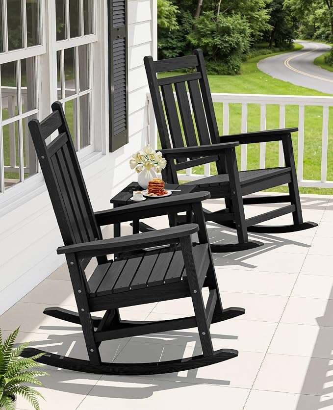 Oversized Outdoor Rocking Chair Set of 4, HDPE Patio Rockers - Image 2