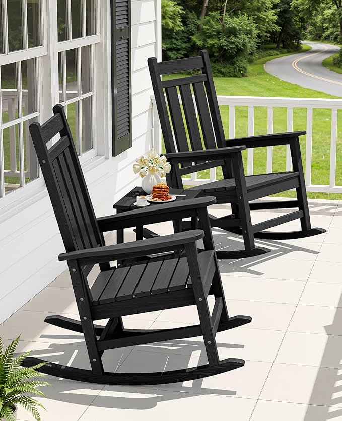 Oversized Outdoor Rocking Chair Set of 2, HDPE Patio Rockers - Image 2