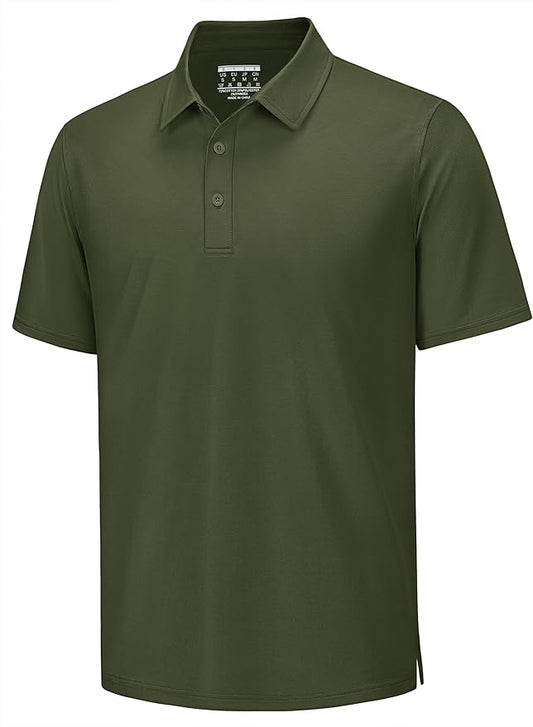 TACVASEN Mens Polo Shirts Short Sleeve Pique 3 Buttons Golf Polo Cooling Performance Moisture Wicking Shirt