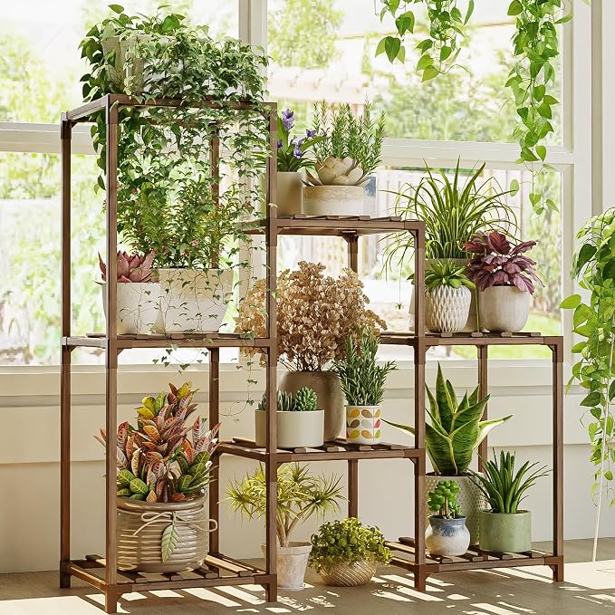 Bamworld Plant Stand Indoor Plant Shelf Outdoor Wood Plant Rack | - Image 7