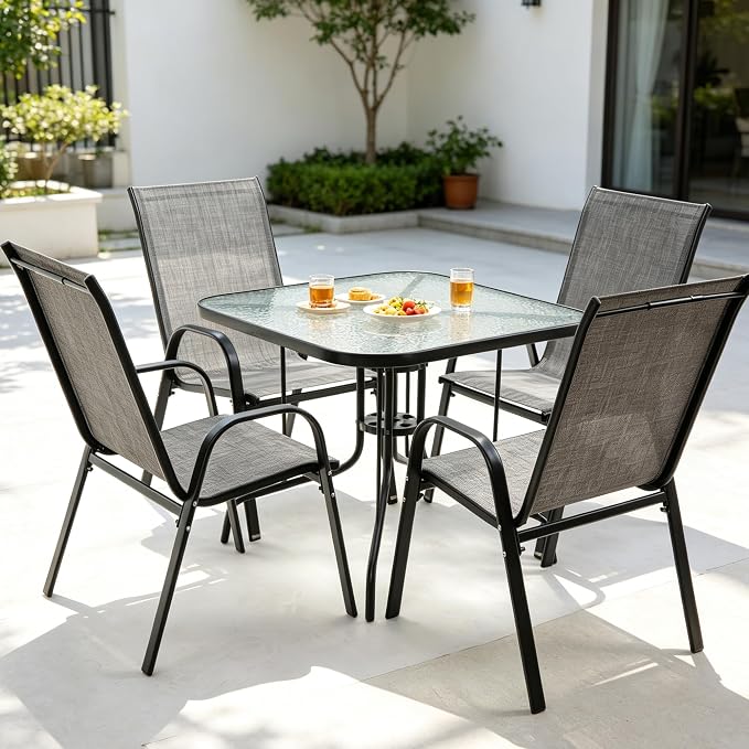 Patio Dining Table for 4 with Umbrella Hole | Outdoor 5 Piece Dining Set 36" x - Image 8