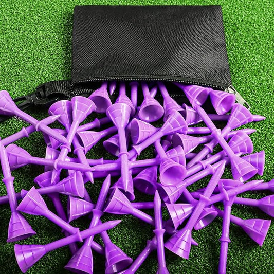 Golf Tees Plastic 3 1/4 inch Unbreakable 30 Pack with Pouch Bag, Durable Stable Available 83 mm Long Tee for Golfer Practice